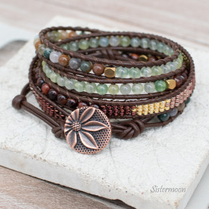 Bransoletka owijana Boho Brązy i Zielenie
