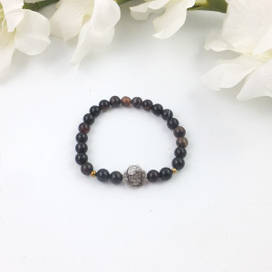 Bransoletka pamiątkowa z sierścią na gumce z kamieniami naturalnymi