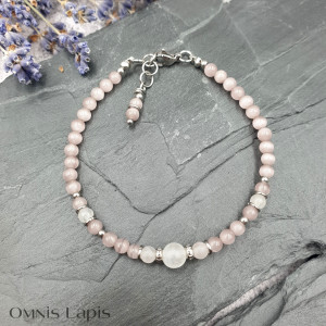 Bransoletka perłowy róż - kocie oko i agat