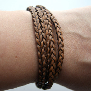 Bransoletka rzemień brązowy warkocz, dł. 18 cm