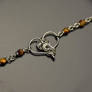 Bransoletka serce tygrysie oko wire wrapping