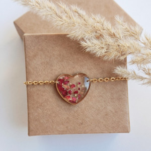 Bransoletka serce z płatkami róży płatkami złota