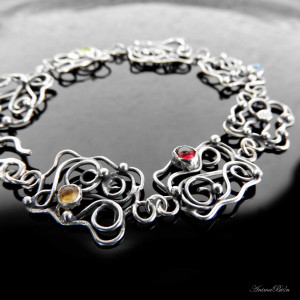 Bransoletka srebrna ażurowa z minerałami