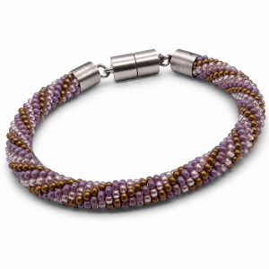 Bransoletka Sznur Koralikowy - Spiralny Wzór Fiolet i Złoto