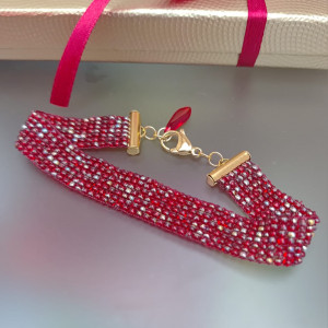 Bransoletka Tkana Czerwona Z Koralików