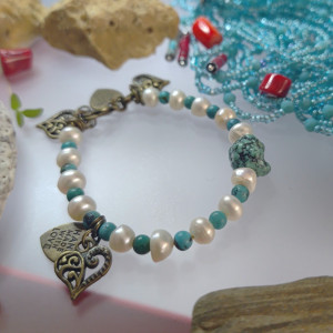 Bransoletka Turkus i Perły bra23.51