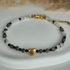 Bransoletka Turmalin, kamień księżycowy i obsydian
