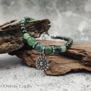 Bransoletka z agatem mszystym - chryzantema