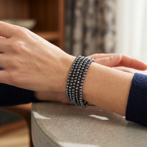 Bransoletka z fasetowanych koralików - Grafitowy Blask