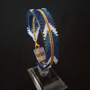 Bransoletka z Koralików "Chevron" - Granat i Złoto