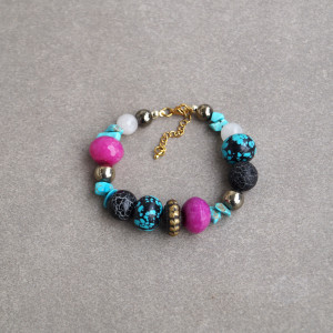 Bransoletka z naturalnych kamieni – turkus, jadeit, onyks