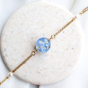 Bransoletka z niezapominajkami i perłami