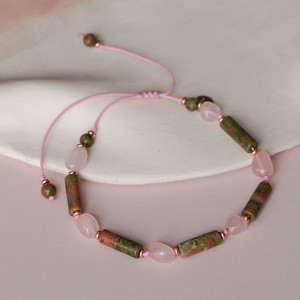 Bransoletka z unakitem i różowym kwarcem