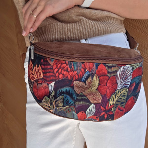 Brązowa Nerka na ramię z kwiatkami wielokolorowa kwiaty