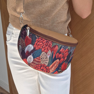 Brązowa Nerka na  ramię z kwiatkami wielokolorowa kwiaty