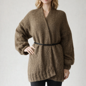 Brązowy kardigan z wełny i moheru, gotowy do wysyłki