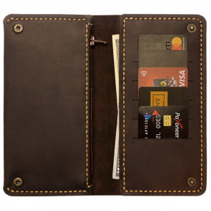 Brązowy skórzany portfel/portmone ręcznie robiony