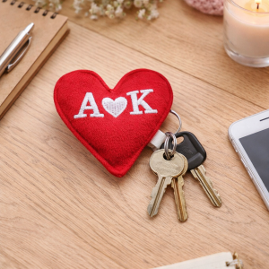 Breloczek serce welurowe haftowane inicjały prezent na Walentynki