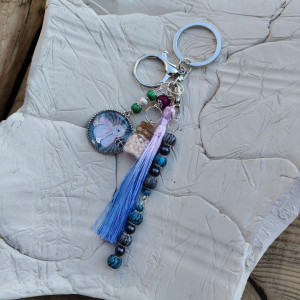 Brelok Niebieski Kwiat z chwostem i koralikami