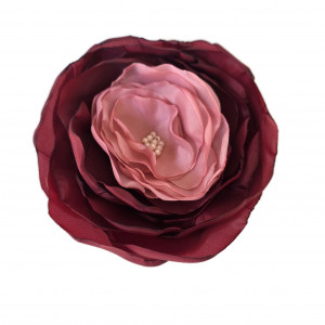 Broszka bordowa z różem kwiatek 10cm