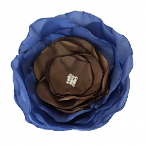 Broszka brązowa z niebieskim kwiatek 10cm