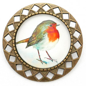 Broszka Rudzik Ptak przypinka w stylu retro vinage