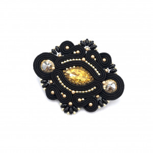 Broszka sutasz złoto czarna „Loria” klasyczna wieczorowa elegancka