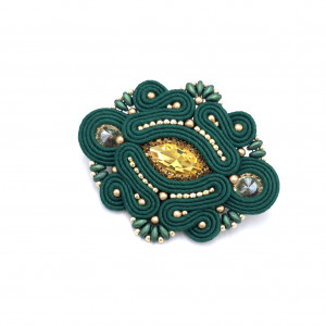 Broszka sutasz złoto zielona „Loria” klasyczna wieczorowa elegancka