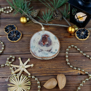 Brzozowa podkładka pod kubek, choinkowa zawieszka - wiewiórka