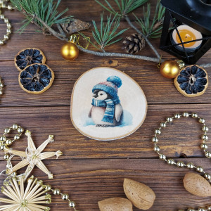 Brzozowa podkładka pod kubek, świąteczna zawieszka - bałwanek