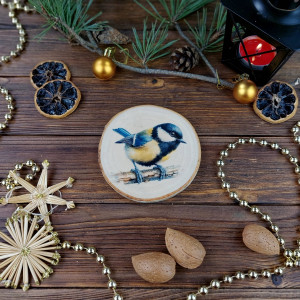 Brzozowa podkładka pod kubek, świąteczna zawieszka - bogatka