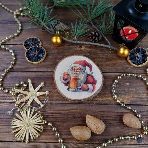 Brzozowa podkładka pod kubek, świąteczna zawieszka - dla piwosza