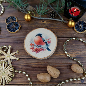 Brzozowa podkładka pod kubek, świąteczna zawieszka - gil