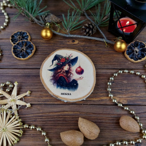 Brzozowa podkładka pod kubek, świąteczna zawieszka - Heksa 1