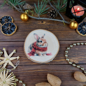 Brzozowa podkładka pod kubek, świąteczna zawieszka - królik 1