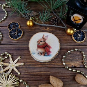 Brzozowa podkładka pod kubek, świąteczna zawieszka - królik