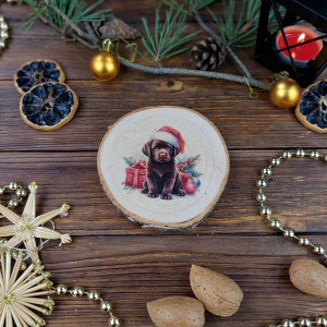 Brzozowa podkładka pod kubek, świąteczna zawieszka - labrador
