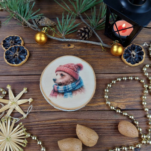 Brzozowa podkładka pod kubek, świąteczna zawieszka - niedźwiedź