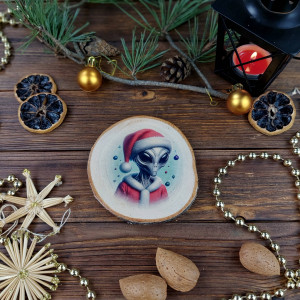 Brzozowa podkładka pod kubek, świąteczna zawieszka - ufo