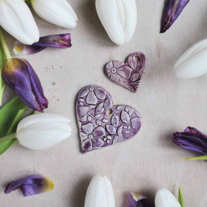 Ceramiczne zawieszki fioletowe serca ozdoby domu