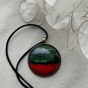 Ceramiczny naszyjnik zieleń z czerwienią