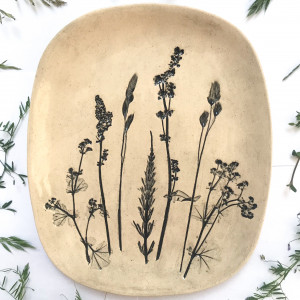 Ceramiczny talerz z roślinami owalny