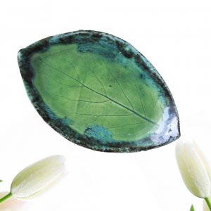 Ceramiczny talerzyk na biżuterię liść zielony 23