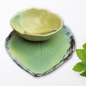 Ceramiczny zestaw do sushi talerz liść z miską 33