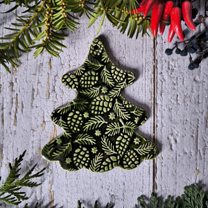 Choinka - duża zawieszka ceramiczna - butelkowa zieleń