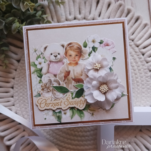 Chrzest święty, kartka w pudełku beżowa dla dziewczynki, c10