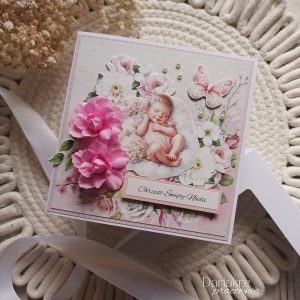 Chrzest święty, kartka w pudełku personalizowana, różowa c5