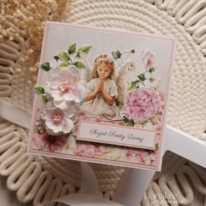 Chrzest Święty, kartka w pudełku różowa z okazji chrztu, c16