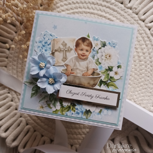 Chrzest Święty, kartka w pudełku z okazji chrztu niebieska, c22