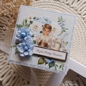Chrzest Święty, kartka w pudełku z okazji chrztu, niebieska c24